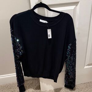 Lush Black Sweatshirt with Sequin Sleeves